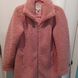 NWOT LOFT SIZE SMALL CORAL PINK SHERPA ZIP-FRONT COAT!
